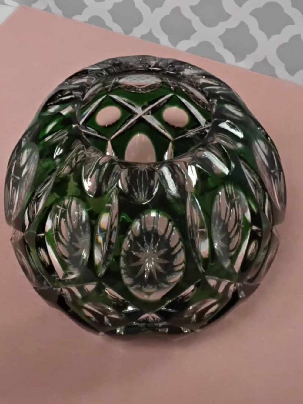 Vintage Nachtmann Bleikristall emerald-green cut-to-clear lead crystal rose bowl